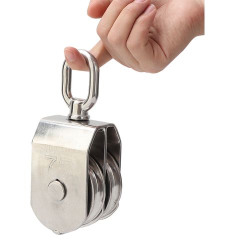 Poulie double roue robuste en acier inoxydable pour gréement et câble de levage, accessoire de yacht (75 mm) (1/5)