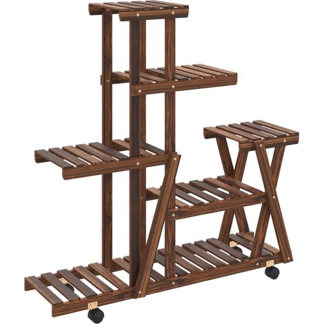 Soporte para flores y plantas con ruedas 95 x 25 x 101 cm madera maciza de abeto marrón 020045230 (1/5)