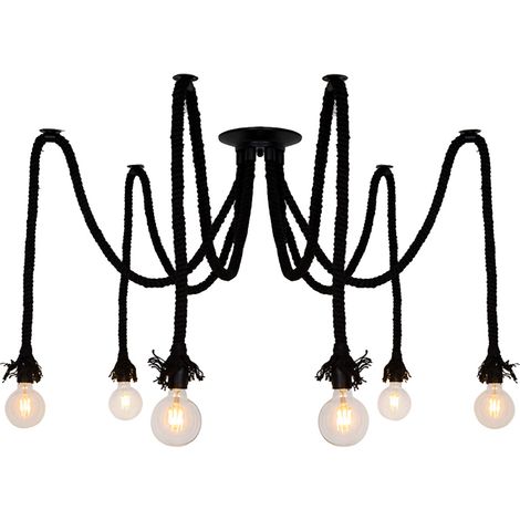 Suspension ou plafonnier design Mila 100cm réglable corde noir compatible LED (1/4)