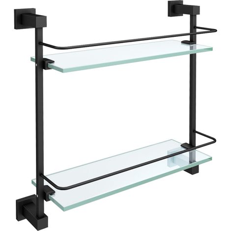 Double Glass Bathroom Shelf Matte Black (1/2)