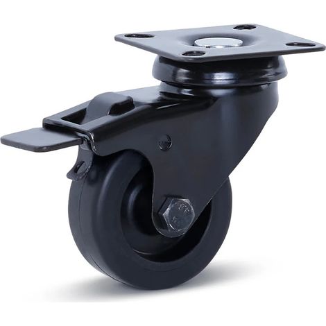 Roulette pivotante freinée - MESO - Meuble noire - Platine - 50mm - 40kg