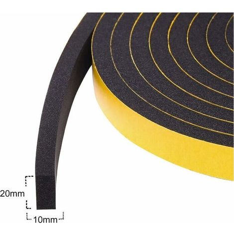 Bande adhésive pour fenêtre de porte Joint d'étanchéité en mousse de caoutchouc Coupe-froid 20 mm x 10 mm x 2 m d'épaisseur Joint d'isolation résistant aux courants d'air Protecteur de meubles 1 roule (1/5)