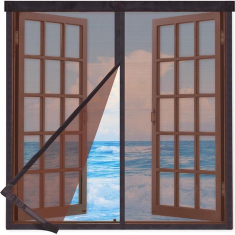 Moustiquaire Magnétique 120x130cm Pour Fenêtre Anti-Insectes avec Bande Adhésive, Rideau à Fermeture Automatique, Marron