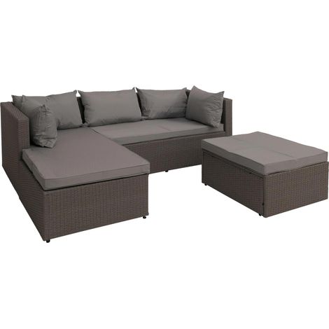 [NON UTILIZZATO] Set da giardino HHG-562, salottino terrazza lounge, polyrattan stoffa/tessuto (180g/m²), grigio cuscini grigio chiaro