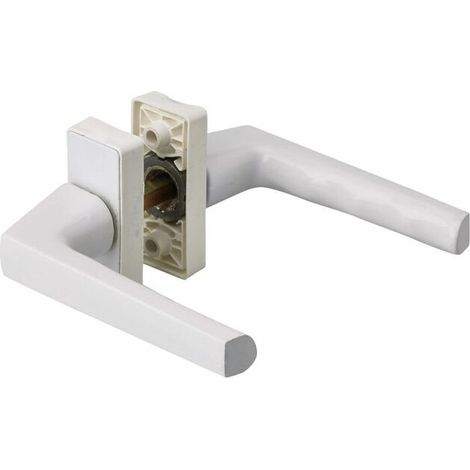 Paire de béquilles pour porte, carré 7mm avec fourreau 7 à 8mm fourni, laqué blanc - (1/2)