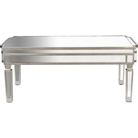 Table basse, table de salon rectangulaire en MDF coloris argenté avec miroir - longueur 108 x profondeur 61 x Hauteur 44 cm (1/3)