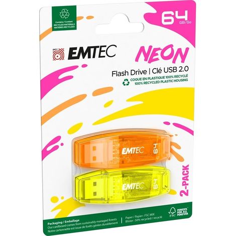 Emtec USB2.0 C410 64GB Neon 2 unidades