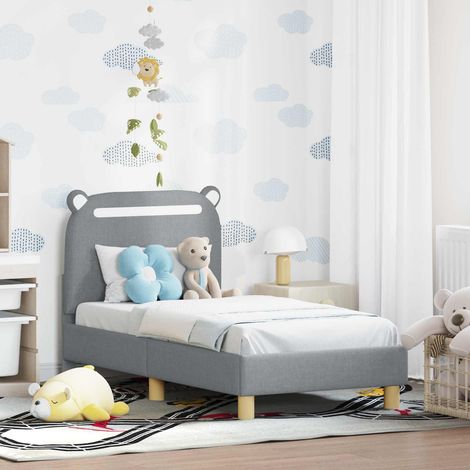 Kinderbettgestell mit Kopfteil Hellgrau 70 x 140 cm Stoff