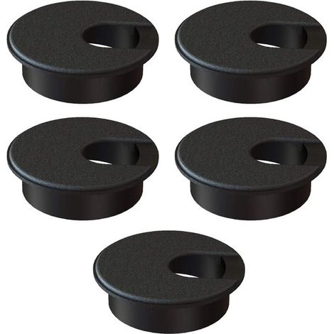 Passacavi per scrivanie, gestione cavi, organizzazione della postazione di lavoro, 5 pezzi, plastica ABS, 50 mm (2 pollici), nero (1/5)