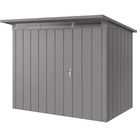 Hörmann Metall-Gerätehaus "Juno" mit Pultdach, JPD8 - Modern, 262 x 166 cm (B x T), graualuminium, 1-flüglige Tür, Anschlag links