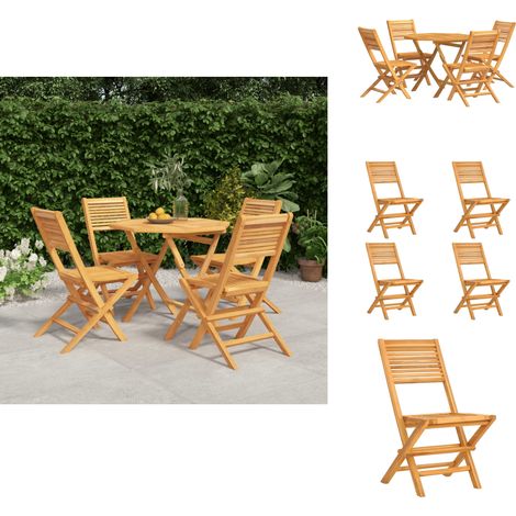 Ensemble à manger de jardin 5 pcs Bois de teck massif - Salon De Jardin - Mobilier De Jardin - Table De Jardin - Chaises De Jardin - Bois De Teck (1/5)