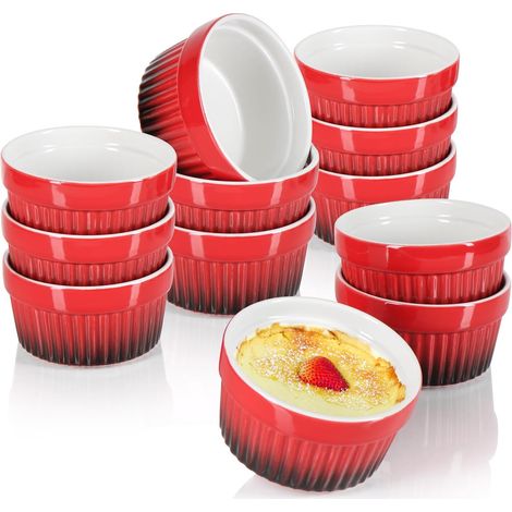 Ramequin - 12 Pièces - Céramique - Four Micro-ondes Lave-vaisselle - Dessert Crème Brûlée - Rouge 185ml (1/5)