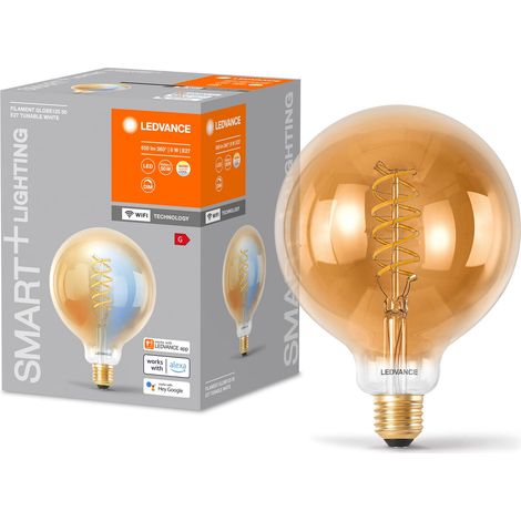 Ampoule LED, teinte dorée, 8W, 650lm, forme globe diamètre, 125mm et culot E27, lumière blanche réglable (2200-5000K), dimmable, application ou commande vocale, Paquete de 4 (1/3)