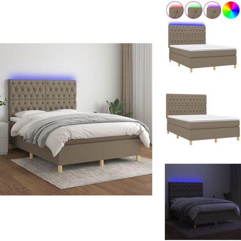 Boxspringbett mit Matratze & LED Taupe 140x200 cm Stoff - Boxspringbett - Doppelbett - Lattenrost - Bettsofa - Schlafsystem (1/5)