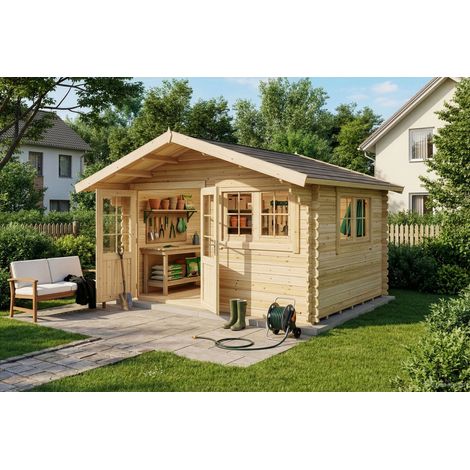 Alpholz Gartenhaus aus Holz, Holzhaus mit 28 mm Wandstärke Blockbohlenhaus