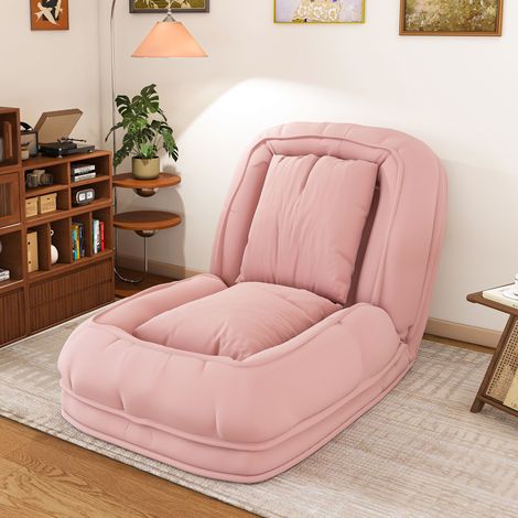 Sofá cama plegable ergonómico, 5 posiciones ajustables, con 2 cojines, terciopelo acanalado rosa (1/5)