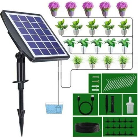 Systeme d'arrosage automatique solaire, Kit d'irrigation goutte a goutte, avec minuterie Pour balcons, terrasses, jardins.. (1/3)