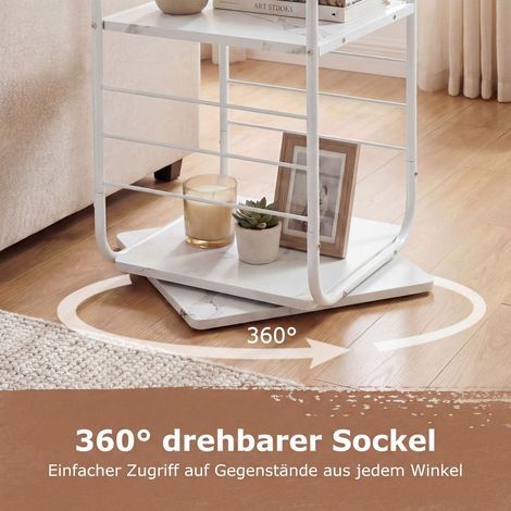 Estantería giratoria de 4 niveles, estructura metálica, giro de 360°, color blanco.