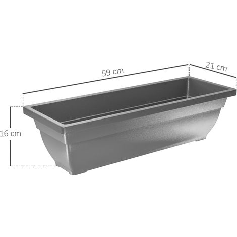 Ensemble 5 jardinières plastique gris 59x21x16cm, terrasse jardin balcon (1/4)