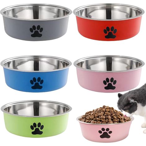 Gamelle pour chien en acier inoxydable : lot de 5 gamelles pour chien 860 m, gamelles antidérapantes avec fond en silicone, gamelle pour chiens de petite taille et de taille moyenne (1/5)