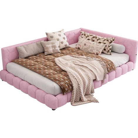 Letto da giorno 140x200 cm rosa con rete a doghe, LED 16 colori, USB e Type-C - CHICFURN (1/5)