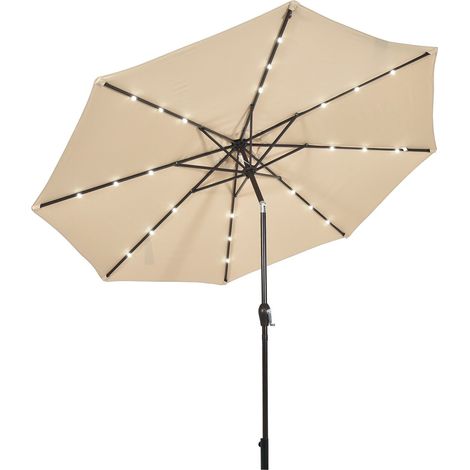 3m Garden Parasol 24 Solar Power LED Lights Patio Umbrella Tilt-Beige
