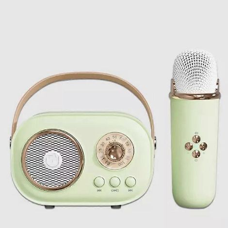 Enceinte Bluetooth avec 1 à 2 microphones sans fil, compatible karaoké, carte TF, radio FM, basses Hi-Fi, appels mains libres, cadeau d'anniversaire pour enfants. (1/5)