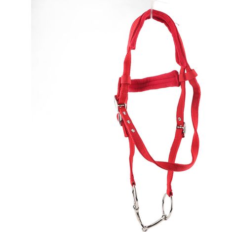 Bride réglable pour cheval avec harnais et têtière rembourrée rouge (1/5)