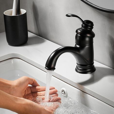 Wasserhahn Bad Schwarz Waschtischarmatur Retro Mischbatterie Waschbecken Armatur (1/5)