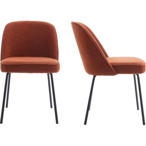 Homifab – Lot de 2 chaises de salle à manger en tissu bouclé rouille – Piètement métal noir – Hauteur d'assise 50 cm – Garnissage mousse 28 kg/m3 (1/5)