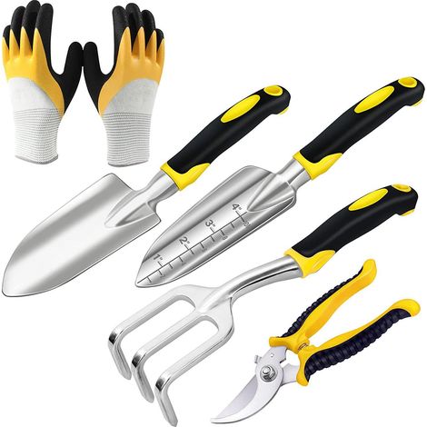 Kit Jardinage Adulte 5 Pièces, Outils de Jardin en Aluminium Résistant à la Corrosion, Lot avec Sécateur, Fourchette et Transplantoir, Matériel de Jardin Ergonomique (1/5)