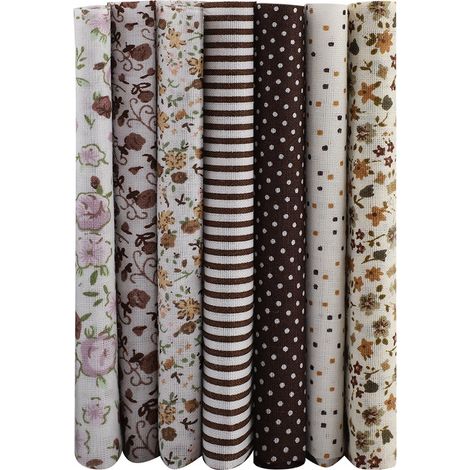 7-teiliges DIY-Bettwäsche-Set aus 25 x 25 cm großen Baumwollstoffquadraten, vorgeschnitten, Viertelbündel, Kaffeefarbene Punkte (1/5)