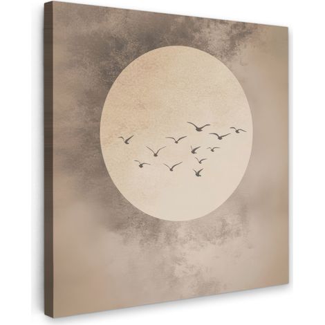TABLEAU SUR TOILE Oiseau - Beige - Japandi Tableau Chambre Adulte 90x90 cm
