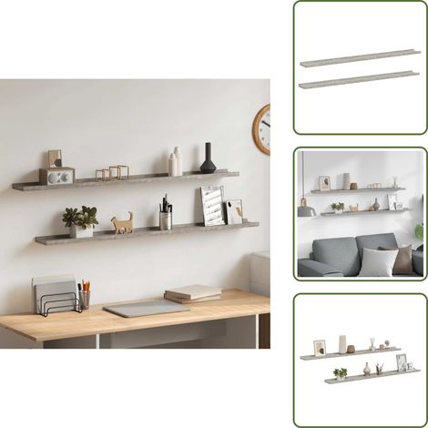 Étagères murales 2 pcs Gris béton 115x9x3 cm - Étagères Murales - Étagères Déco - Rangement Mural - Décoration Intérieure - Meubles Gris (1/5)