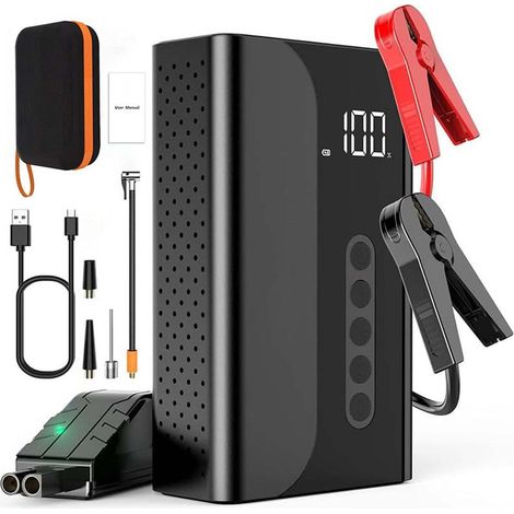 Arrancador de coche y bomba de aire 2 en 1: 1000 A, 150 PSI, 10400 mAh. Diseñado para asistencia en carretera y en caso de avería. (1/5)