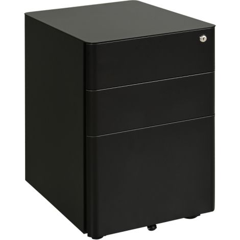 Lockable Rolling File Cabinet with 3 Drawers for A4 Letter Legal Files-Durable Steel Office Storage Unit in Black