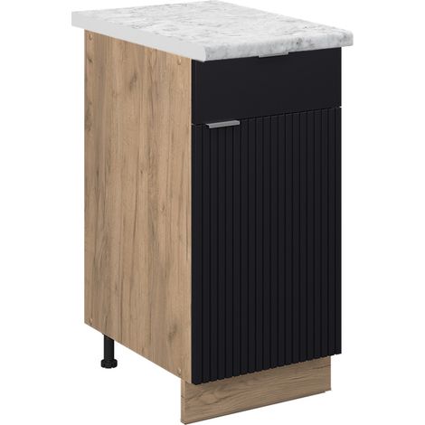 Küchenunterschrank Fame-Line, Schwarz gestreift, 40 cm , AP Marmor, Vicco