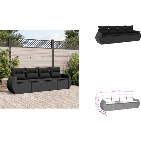 4-tlg. Garten-Sofagarnitur mit Kissen Schwarz Poly Rattan - Gartenmöbel Set - Outdoor Möbel - Rattan Sofa - Lounge Set - Gartenlounge (1/3)