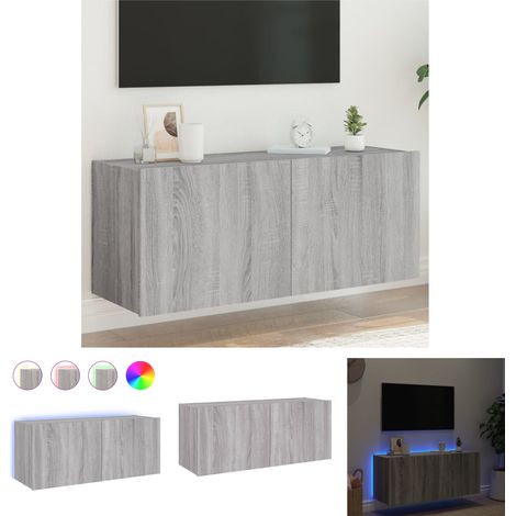The Living Store TV-Wandschrank mit LED-Leuchten Grau Sonoma 100x35x41 cm - TV-Möbel (1/5)