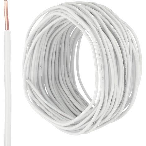 50 Pieds Fil Électrique Isolé Cuivre Solide 14 AWG Câble de Connexion Fil THHN Résidentiel, Industriel, Mise à la Terre, Évalué pour 600 Volts, Blanc (1/5)
