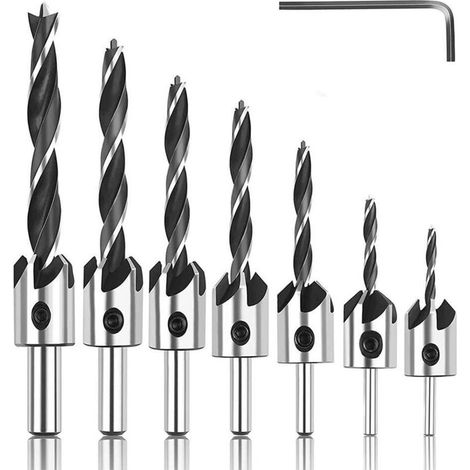 8-teiliges Holzbohrer-Set mit Senkern, konischen Holzbohrern, HSS-Stahl-Holzbohrern mit Sechskant-Anfaswerkzeug, Größen 3, 4, 5, 6, 7, 8 und 10 mm (1/5)