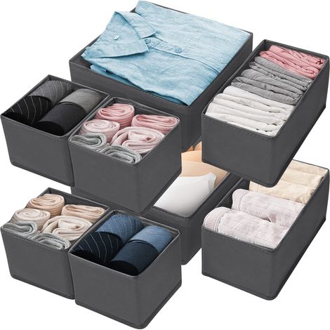 Withosent Set di 8 Organizer Armadio Scatola, Organizer Cassetti Armadio in Tessuto, Pieghevole Divisori per Cassetti Biancheria Intima, Organizzatore Cassetti per Magliette, Calze (1/5)