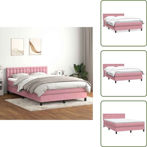 vidaXL Boxspringbett mit Matratze Rosa 140x220 cm Samt (1/5)