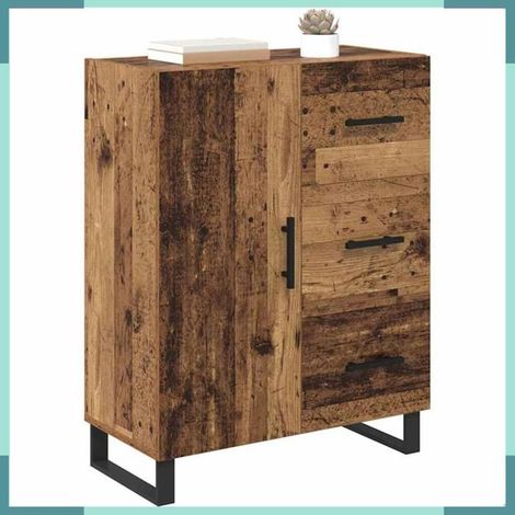 881540 Buffet Meuble Bas 69,5x34x90cm Bois Ancien Fer Ingénierie Tiroir 1 Porte Charnières 60kg (1/5)