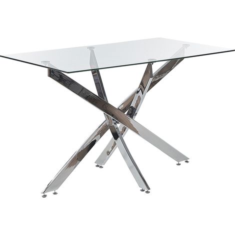 Tavolo da pranzo rettangolare 120 x 70 cm piano in vetro temperato gambe argento Maramo (1/5)