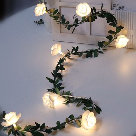 Guirlande lumineuse LED rose 20 lumières 3 mètres, décorations de Noël fleuries pour jardin, extérieur, mariage, fête, alimentée par piles.