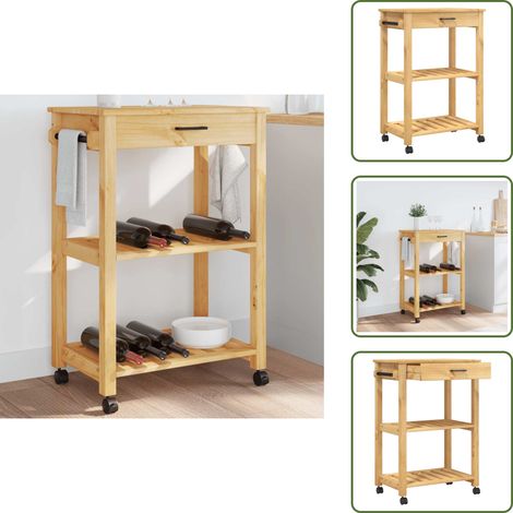 Rangement salon - vidaXL Chariot de cuisine MONZA 60x40x88,5 cm bois massif de pin - Chariot cuisine vintage (1/5)
