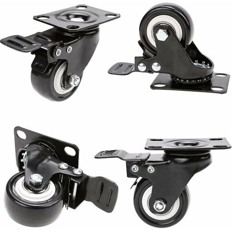 VURAHOME - 4 Roulettes pivotantes avec frein 50mm en Caoutchouc Castor Roues pour Meubles avec Capacité de 400kg, Noir (1/5)