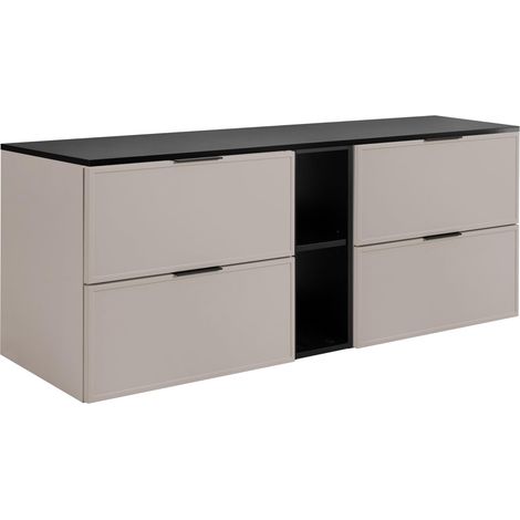 Mobiletto da bagno, Cashmere / Grigio Scuro, maniglia nera, 180 ( 2 x 80 + 20) x 46 x 57 cm (1/5)