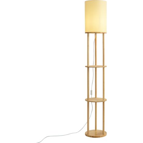 QAZQA Smart Floor Lamp Wood with Beige Shade Incl. WiFi A60 -